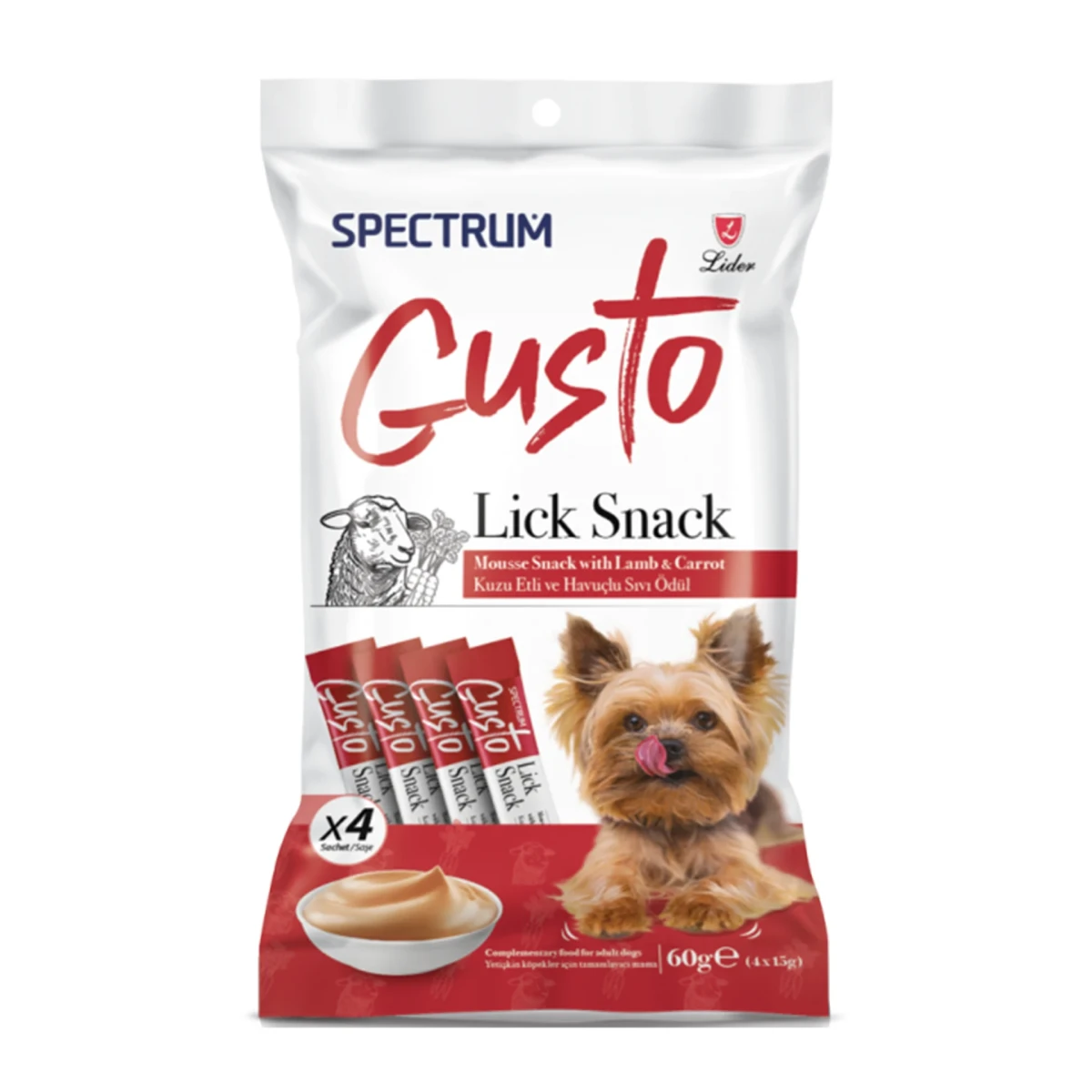 Spectrum Gusto Kuzu Etli ve Havuçlu Sıvı Köpek Ödül Maması 4x15G