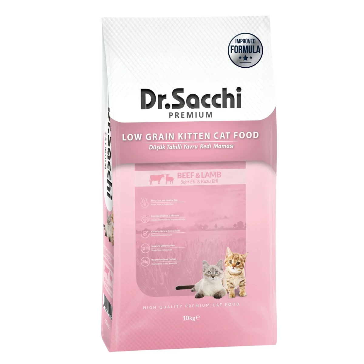 Dr.Sacchi Premium Sığır Etli ve Kuzulu Düşük Tahıllı Yavru Kedi Maması 10kg