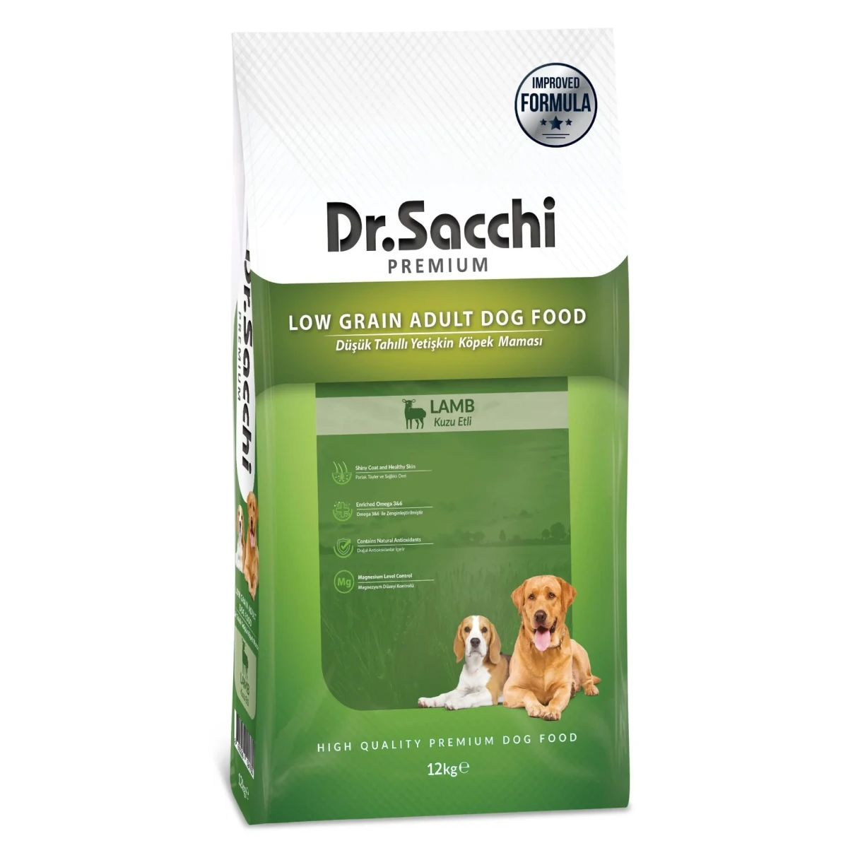 Dr.Sacchi Premium Kuzu Etli Düşük Tahıllı Yetişkin Köpek Maması 12 Kg