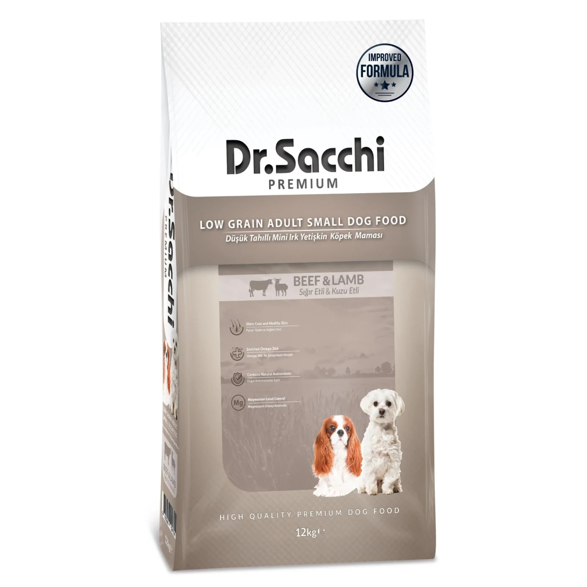Dr.Sacchi Premium Düşük Tahıllı Sığır Etli ve Kuzu Etli Mini Irk Yetişkin Köpek Maması 12kg