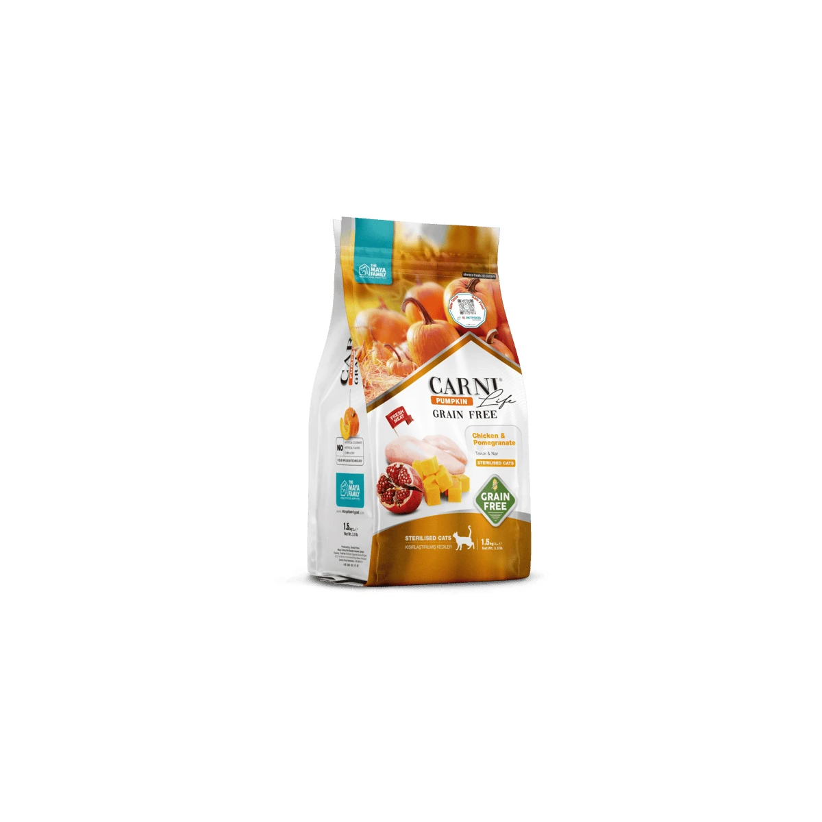 Carni Life Pumpkin Tahılsız Kedi Tavuk & Narlı Kısırlaştırılmış Yetişkin Maması 1,5 KG