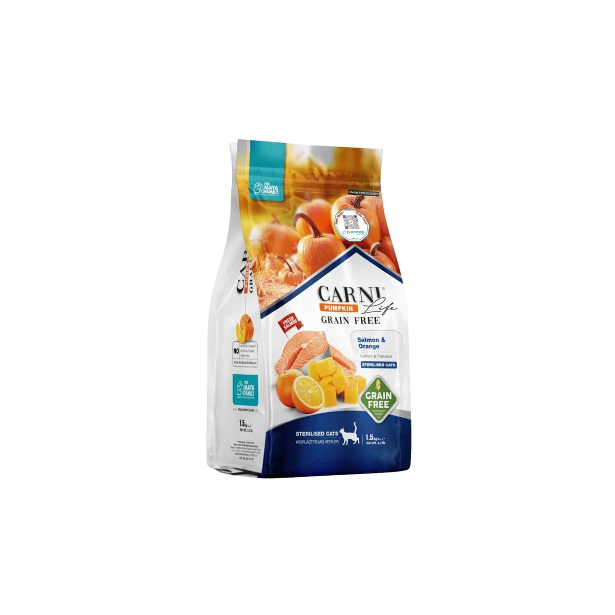 Carni Life Pumpkin Tahılsız Kedi Somon & Portakal Kısırlaştırılmış Yetişkin Maması 1,5 KG