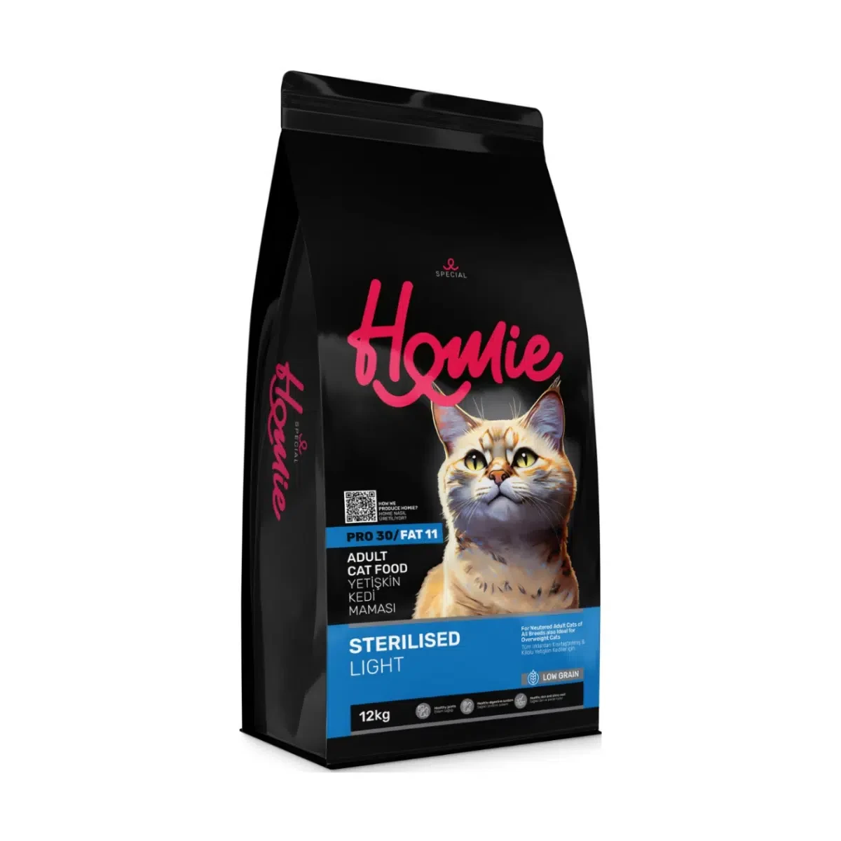 Homie Süper Premium Düşük Tahıllı Sterilised Light Tavuklu Kısırlaştırılmış Kedi Maması 12 Kg