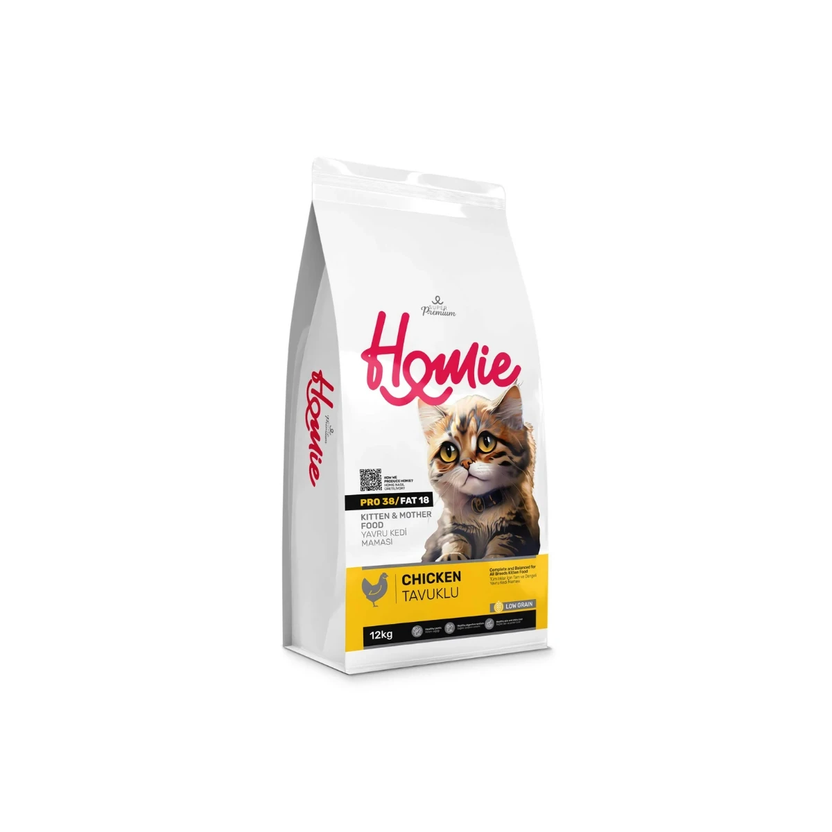 Homie Super Premium Düşük Tahıllı Tavuklu Yavru ve Anne Kedi Maması 12 Kg