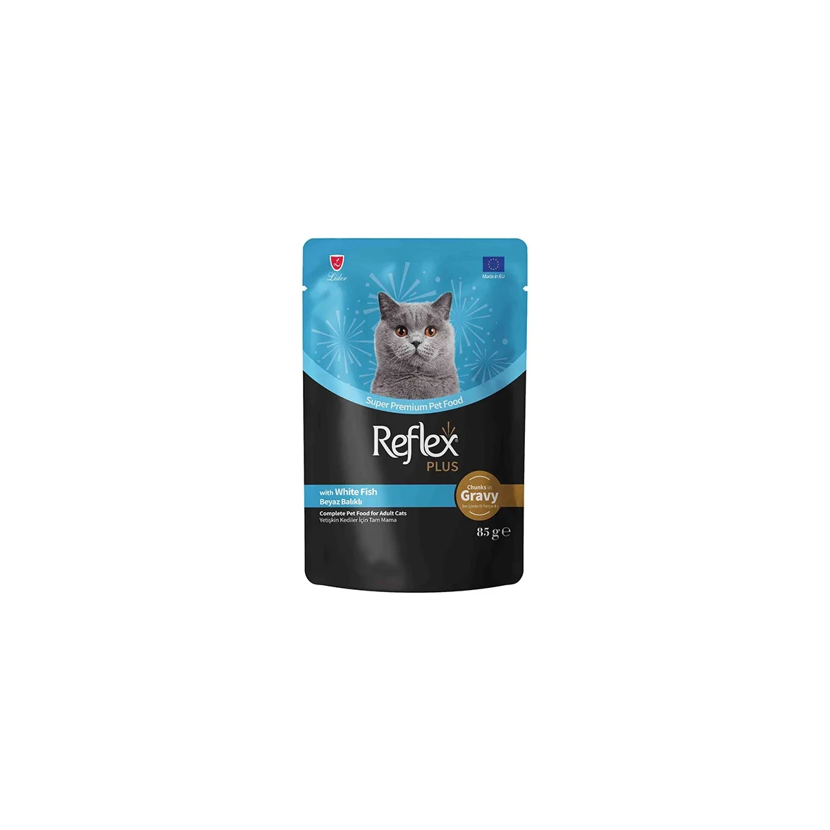 Reflex Plus Sos İçinde Et Parçacıklı Beyaz Balıklı Yetişkin Kedi Yaş Maması 85gr