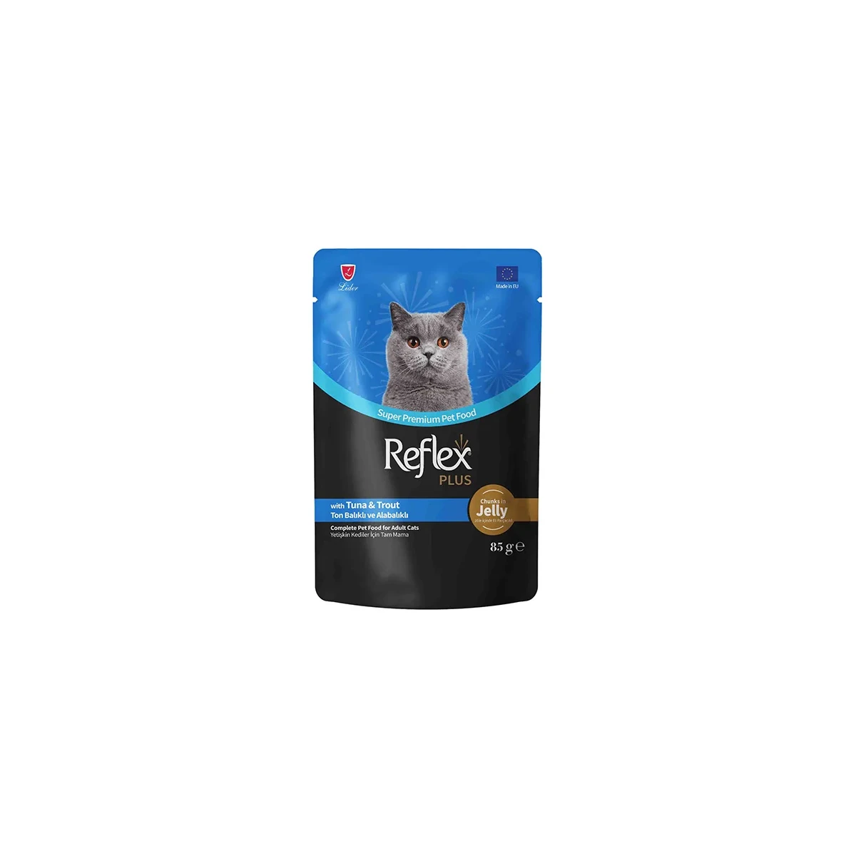 Reflex Plus Jole İçinde Et Parçacıklı Ton Balıklı Ve Alabalıklı Yetişkin Kedi Yaş Maması 85gr