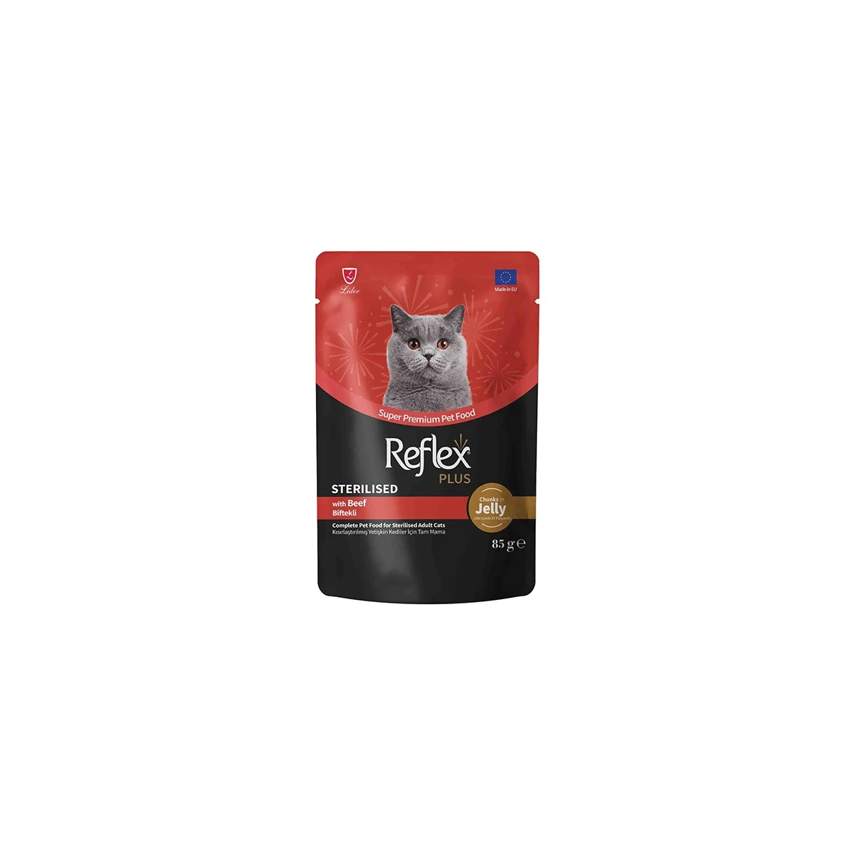 Reflex Plus Jole İçinde Et Parçacıklı Biftekli Kısırlaştırılmış Yetişkin Kedi Yaş Maması 85gr