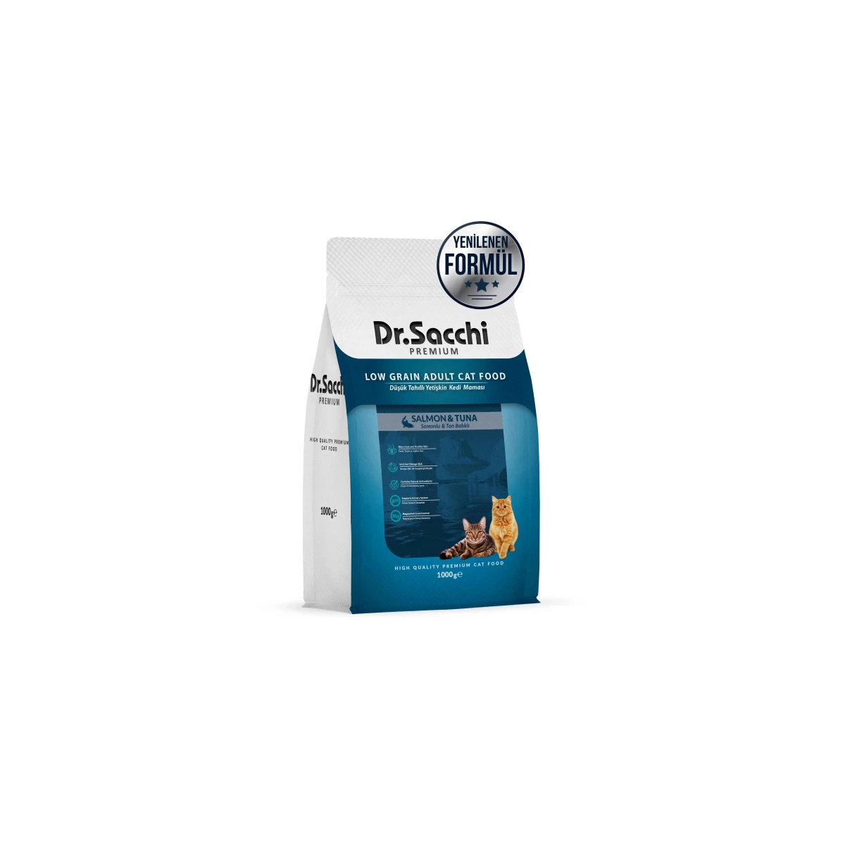 Dr.Sacchi Premium Somonlu ve Ton Balıklı Düşük Tahıllı Yetişkin Kedi Maması 1kg