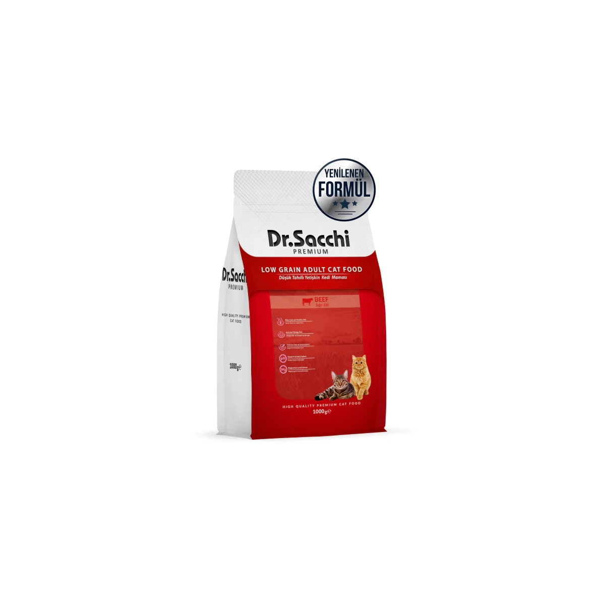 Dr.Sacchi Premium Sığır Etli Düşük Tahıllı Yetişkin Kedi Maması 1kg
