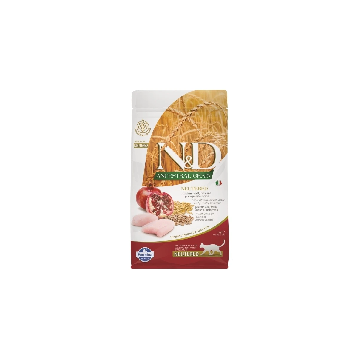 ND Ancestral Grain Tavuklu ve Narlı Ata Tahıllı Kısırlaştırılmış Kedi Maması 1,5kg