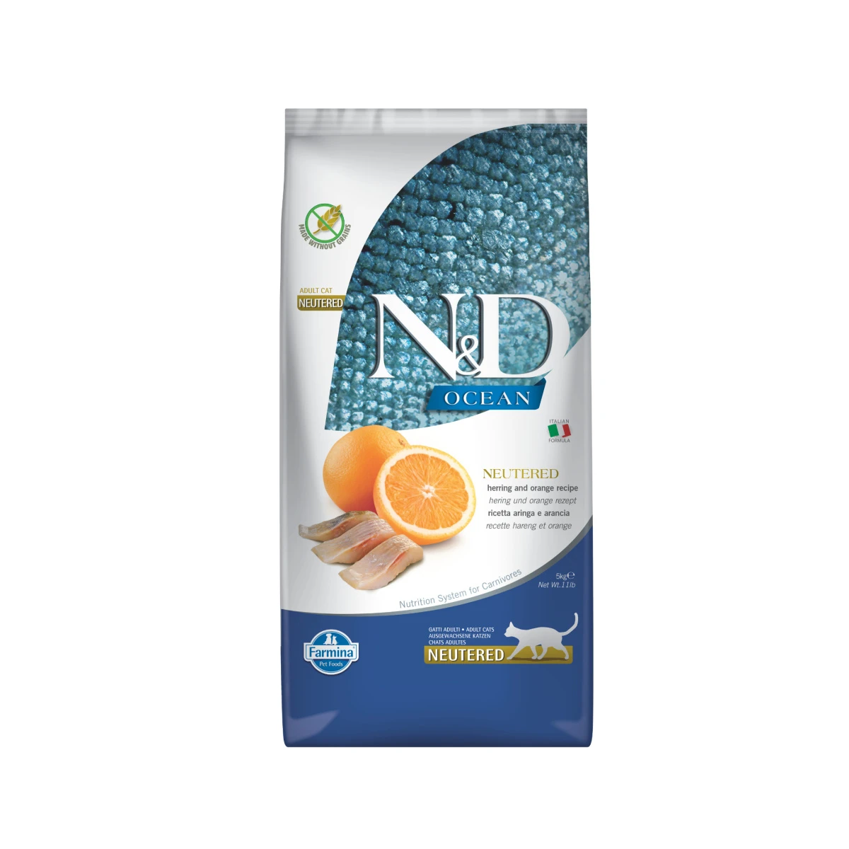 N&D Ocean Ringa Balıklı ve Portakallı Tahılsız Kısırlaştırılmış Kedi Maması 5kg