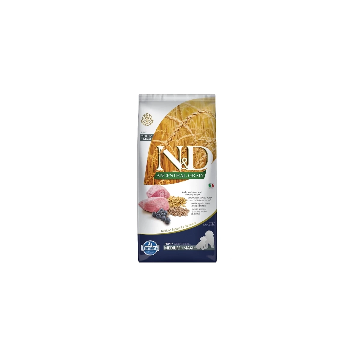 N&D Ancestral Grain Kuzu Etli Yaban Mersinli Orta ve Büyük Irk Ata Tahıllı Yavru Köpek Maması 12kg