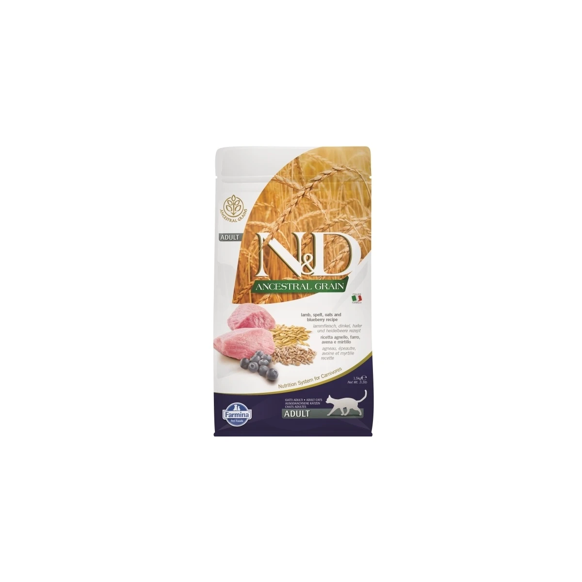 ND Ancestral Grain Kuzu Etli ve Yaban Mersinli Ata Tahıllı Yetişkin Kedi Maması 1,5kg