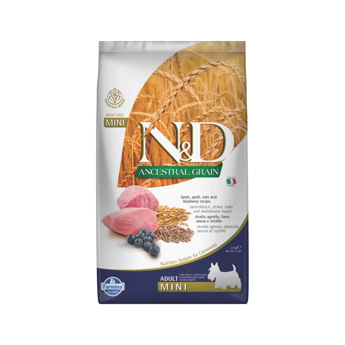 N&D Ancestral Grain Kuzu Etli ve Yaban Mersinli Küçük Irk Ata Tahıllı Yetişkin Köpek Maması 2,5kg