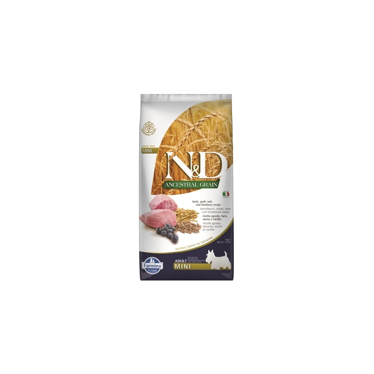 N&D Ancestral Grain Kuzu Etli Yaban Mersinli Küçük Irk Ata Tahıllı Yetişkin Köpek Maması 7kg