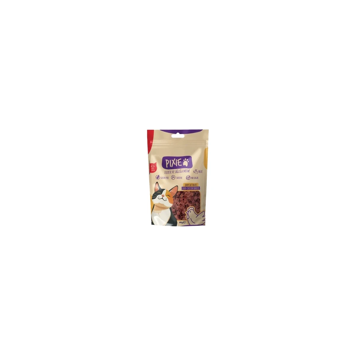 Pixie Ciğer Etli ve Tavuk Etli Tahılsız Kedi Ödül Maması (80 g)