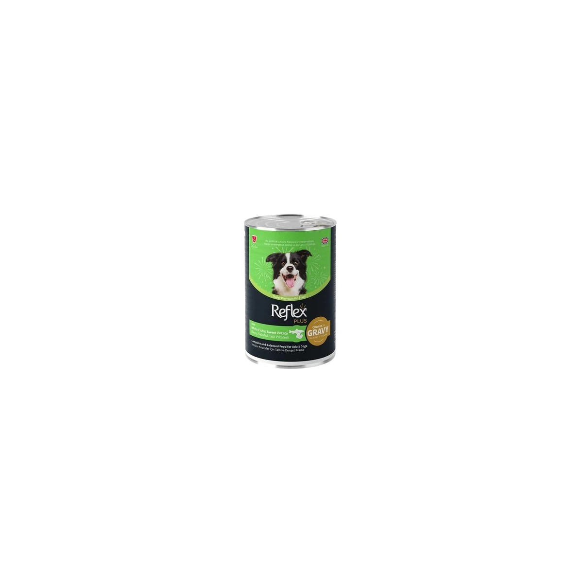 Reflex Plus Sos İçinde Et Parçacıklı Beyaz Balıklı Ve Tatlı Patatesli Yetişkin Köpek Maması 400 gr