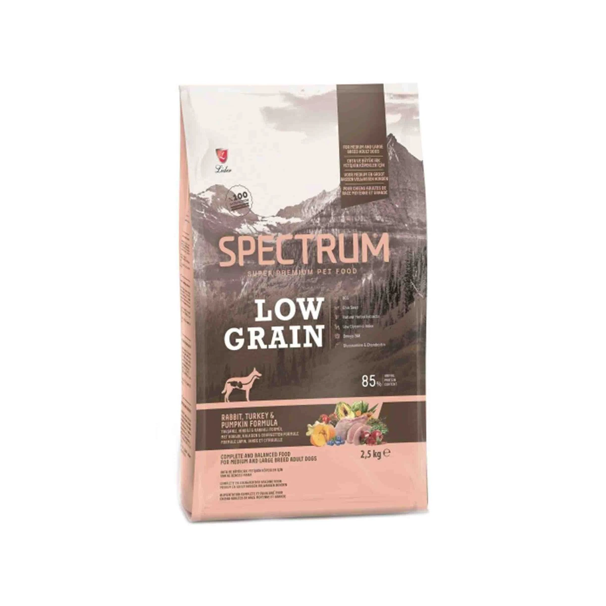 Spectrum Düşük Tahıllı Tavşanlı Hindili ve Bal Kabaklı Orta ve Büyük Irk Yetişkin Köpek Maması 2,5kg