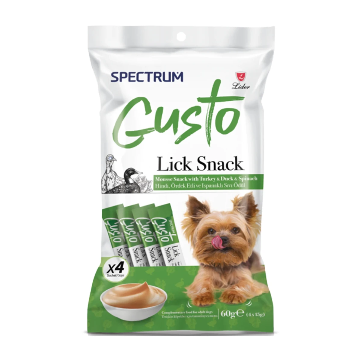 Spectrum Gusto Hindi, Ördek Etli ve Ispanaklı Sıvı Köpek Ödül Maması 4x15G