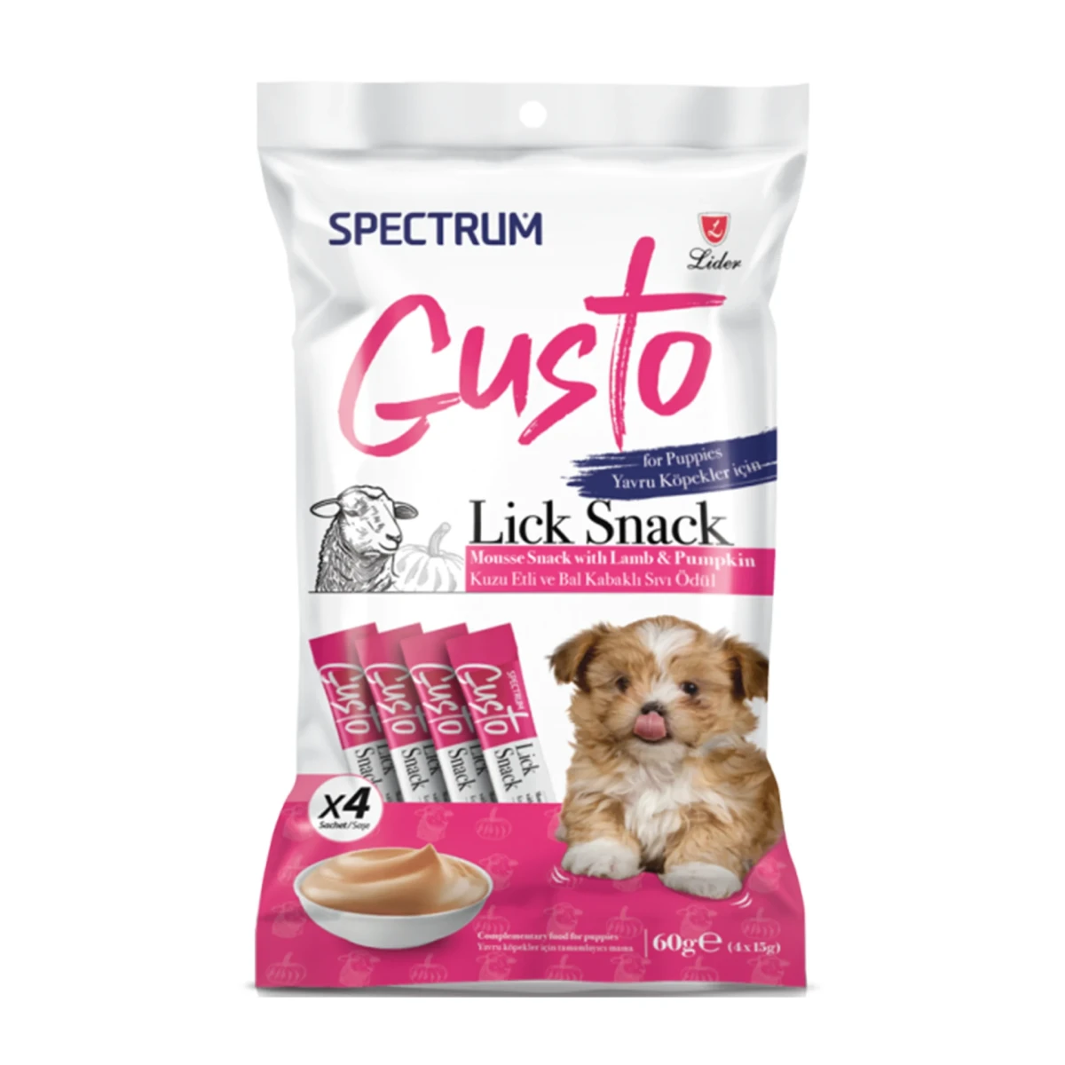 Spectrum Gusto Kuzu Etli ve Bal Kabaklı Yavru Köpek Sıvı Ödül Maması 4x15G
