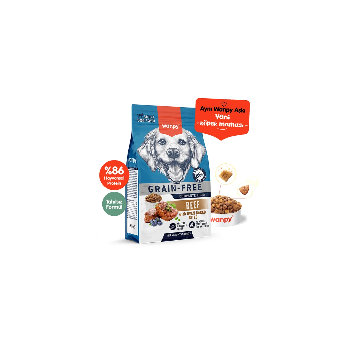 Wanpy Tahılsız Sığır Etli Yetişkin Köpek Maması 1,5 kg