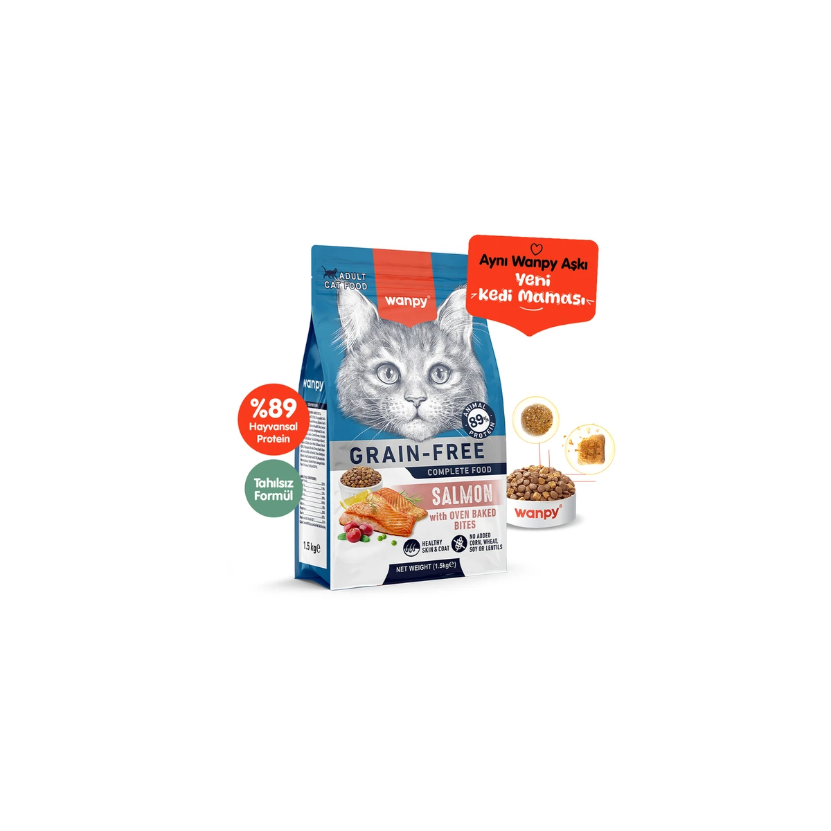 Wanpy Tahılsız Somonlu Yetişkin Kedi Maması 1,5 kg