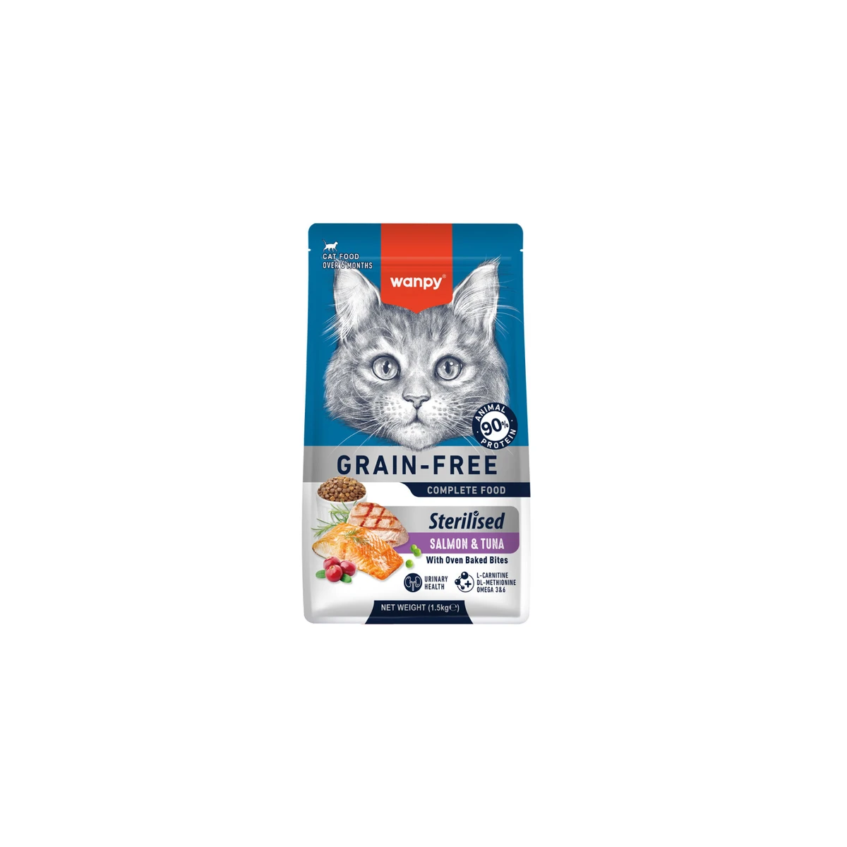 Wanpy Tahılsız Somon&Tuna Kısırlaştırılmış Kedi Maması 1,5 kg