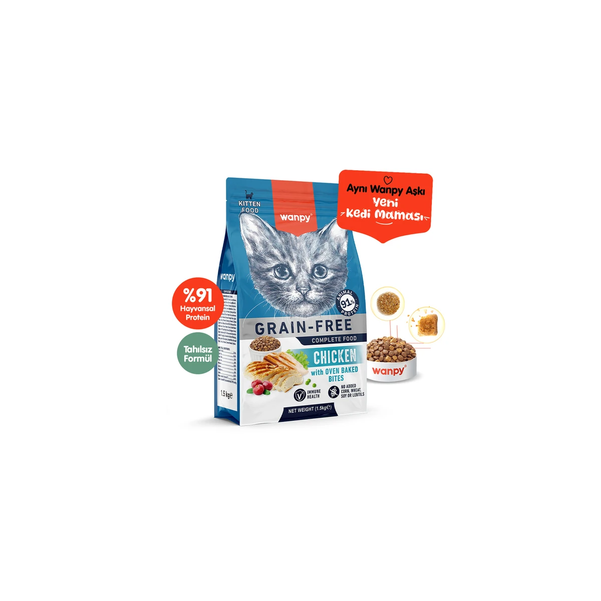 Wanpy Tahılsız Tavuklu Yavru Kedi Maması 1,5 kg