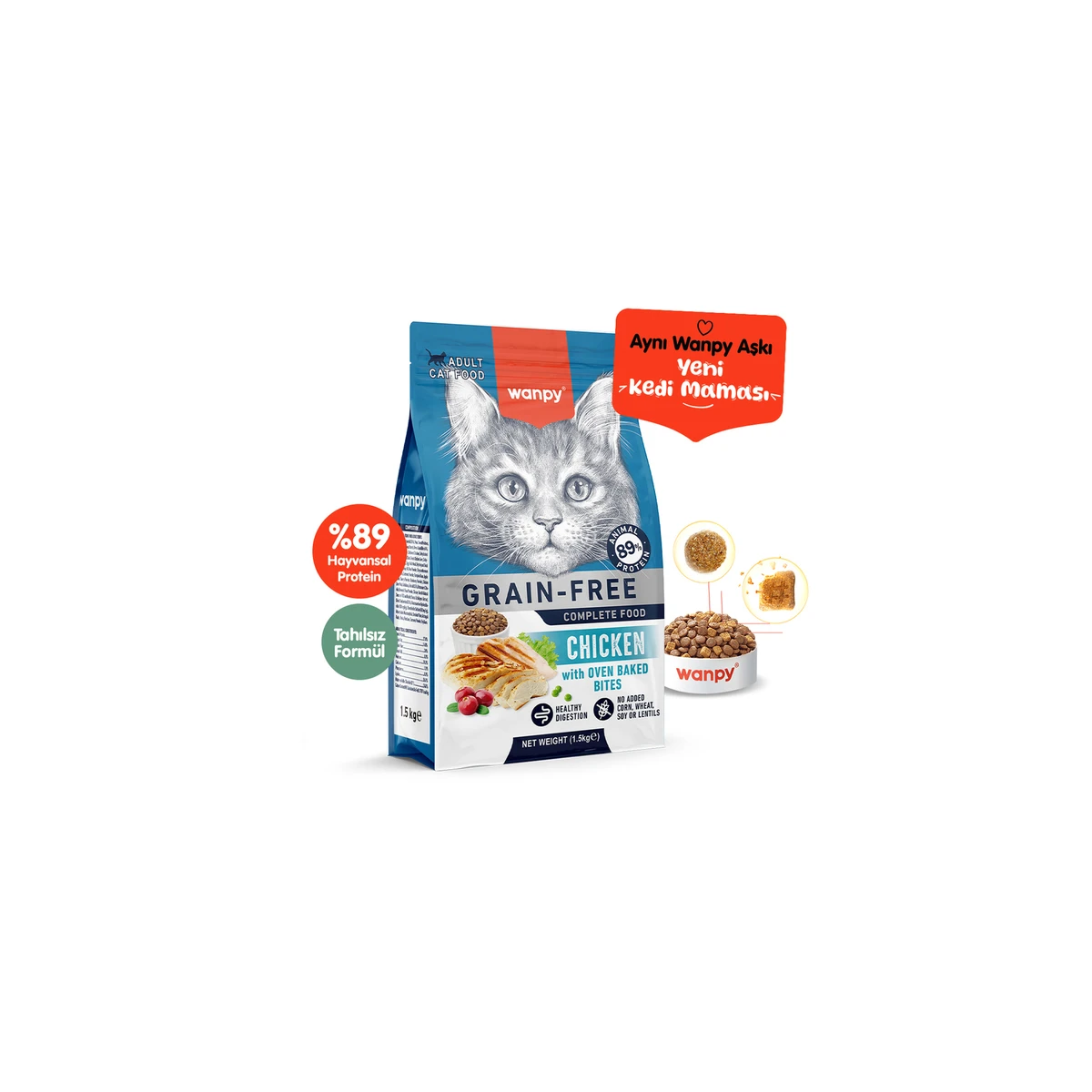 Wanpy Tahılsız Tavuklu Yetişkin Kedi Maması 1,5 kg