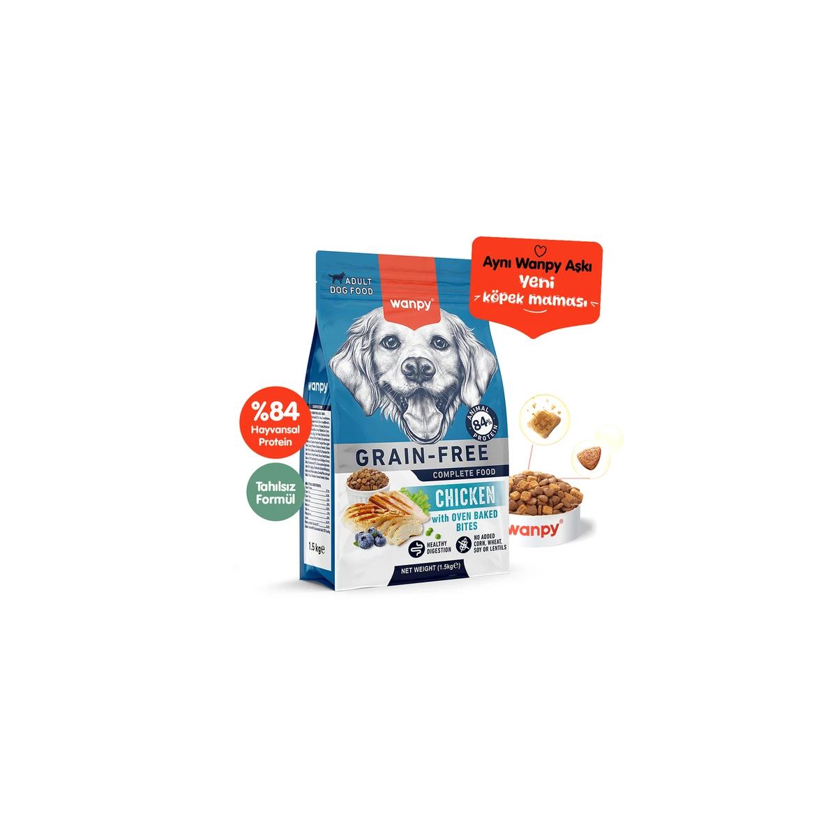Wanpy Tahılsız Tavuklu Yetişkin Köpek Maması 1,5 kg