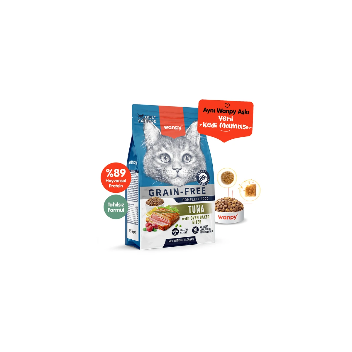 Wanpy Tahılsız Ton Balıklı Yetişkin Kedi Maması 1,5 kg